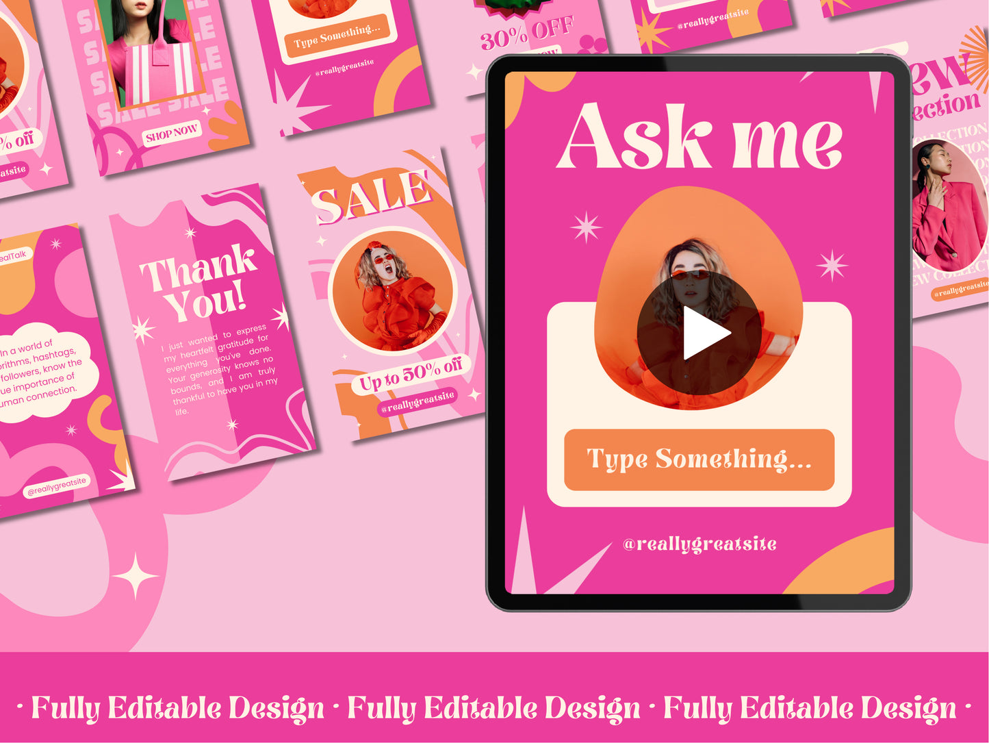 30 Animated Instagram Stories Canva Templates Giveaways Post Social Media Templates IG Stories Engagement Pastel Pink