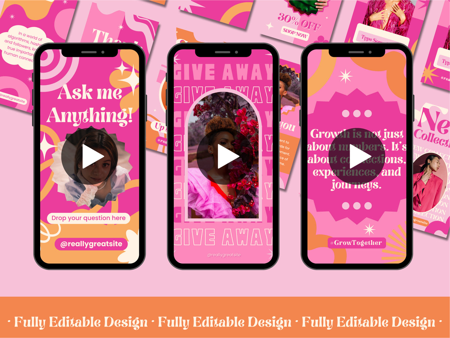 30 Animated Instagram Stories Canva Templates Giveaways Post Social Media Templates IG Stories Engagement Pastel Pink