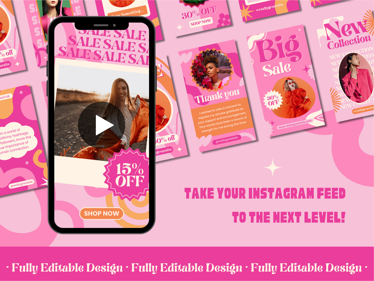 30 Animated Instagram Stories Canva Templates Giveaways Post Social Media Templates IG Stories Engagement Pastel Pink