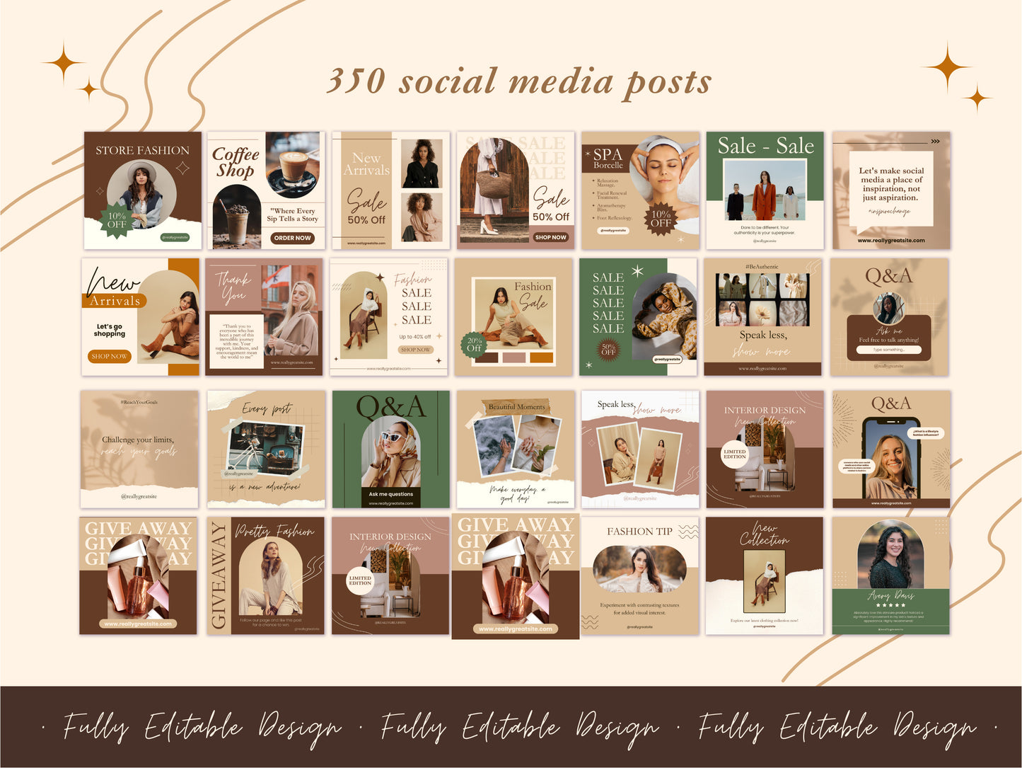 350 Social Media Posts Canva Templates Neutral Tone Editable Canva Template Post Neutral Style Social Media Template