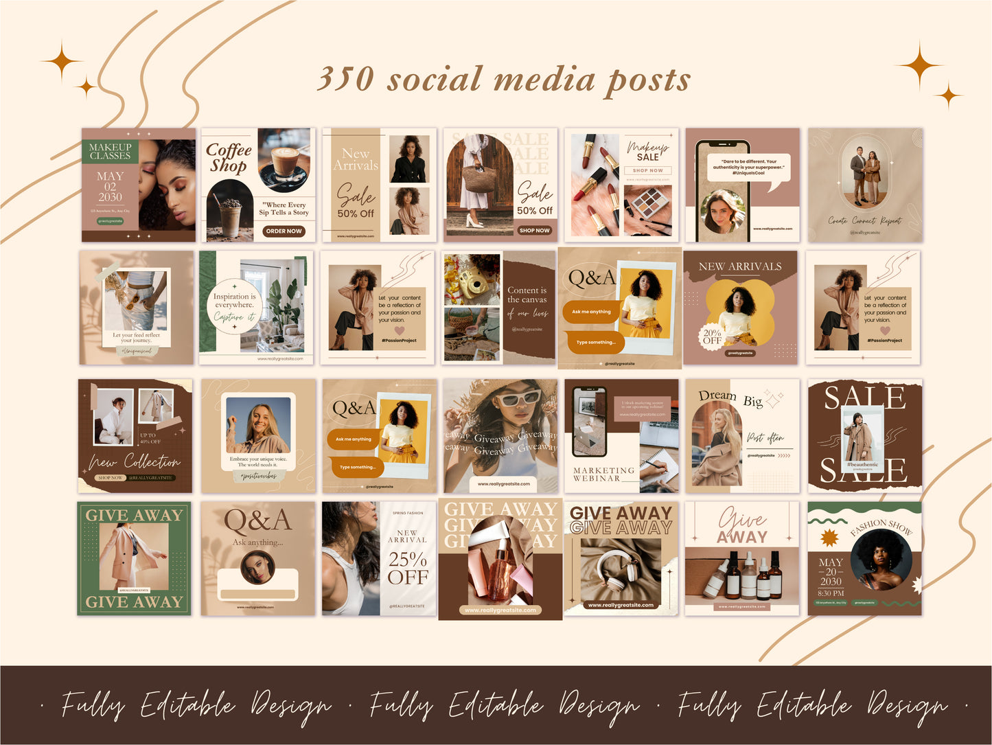 350 Social Media Posts Canva Templates Neutral Tone Editable Canva Template Post Neutral Style Social Media Template