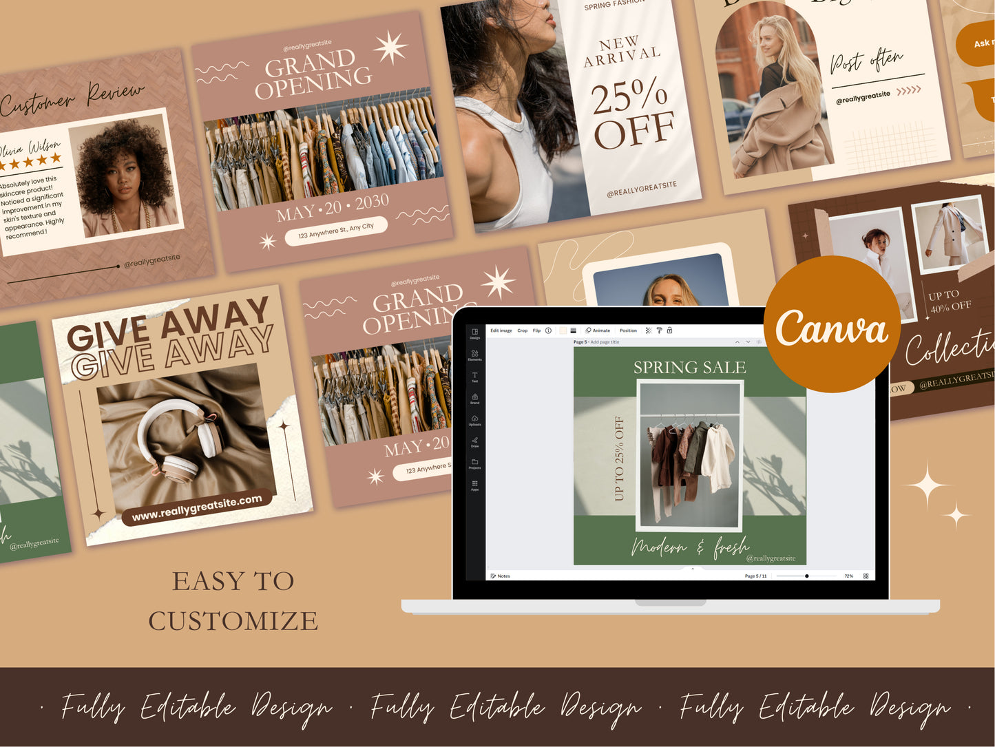350 Social Media Posts Canva Templates Neutral Tone Editable Canva Template Post Neutral Style Social Media Template
