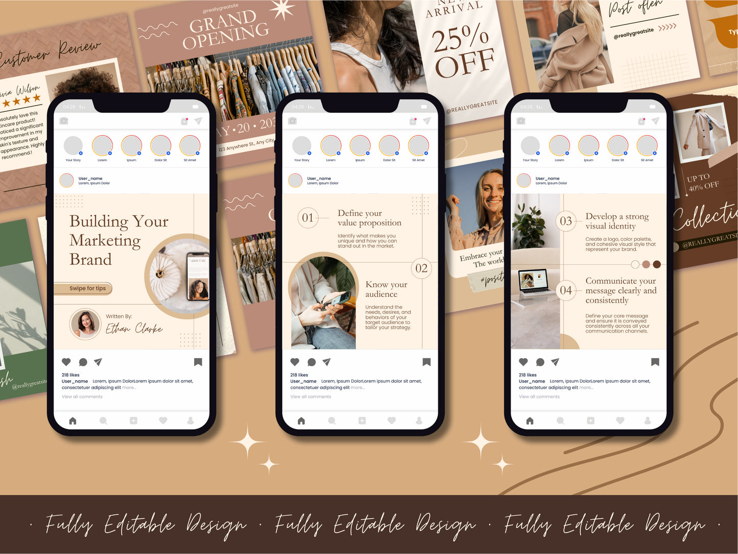 350 Social Media Posts Canva Templates Neutral Tone Editable Canva Template Post Neutral Style Social Media Template