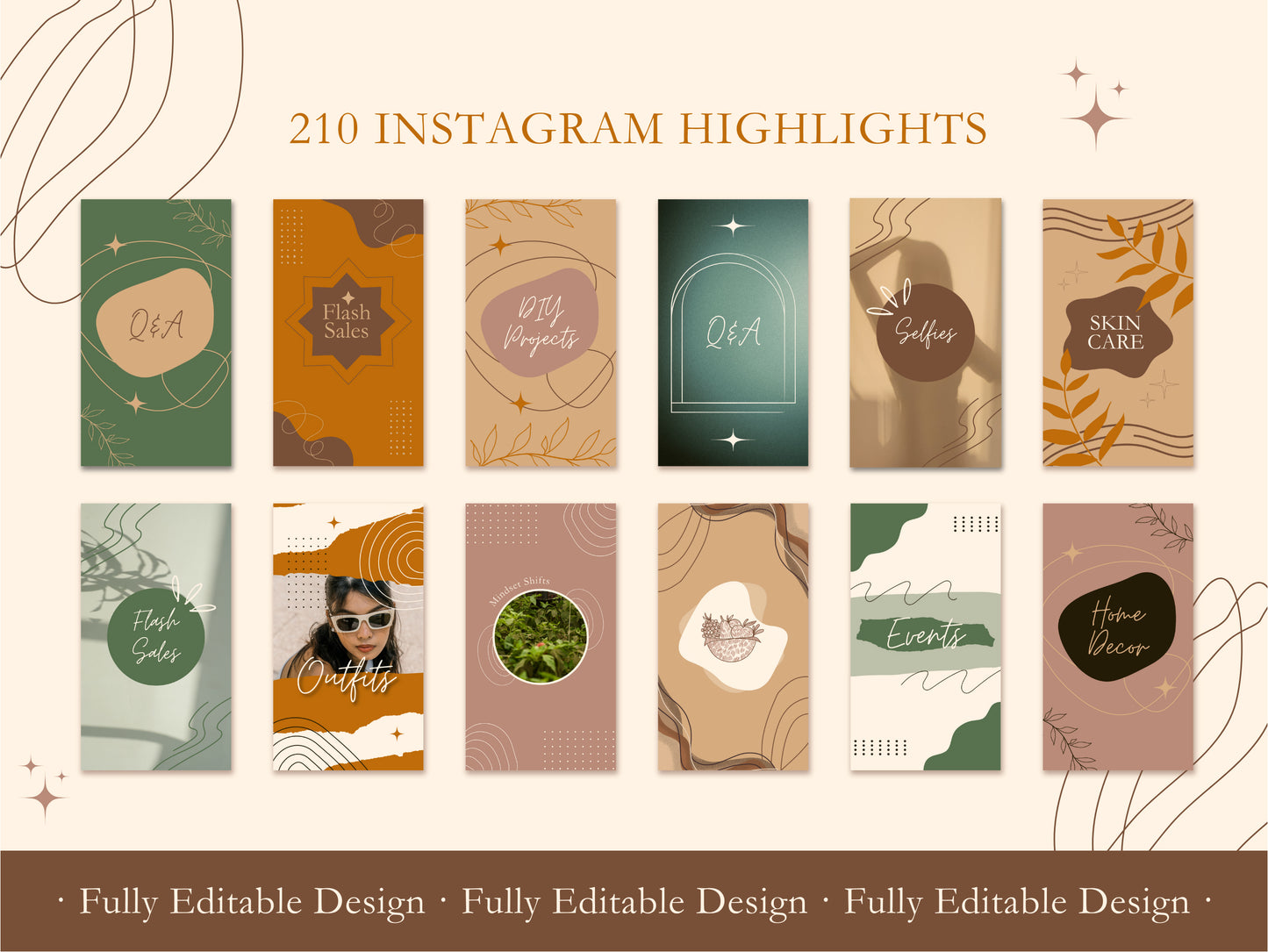 210 Instagram Highlight Covers Neutral Template Canva Social Media High Lighters Minimalist Fully Editable Instagram Highlights Icons Beige