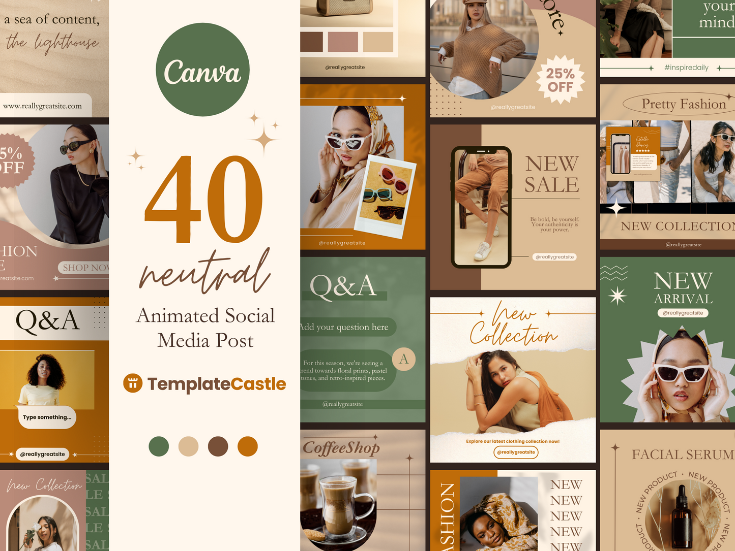 40 Neutral Animated Social Media Posts Canva Templates Instagram Stories Facebook Reels IG Stories Youtube Shorts