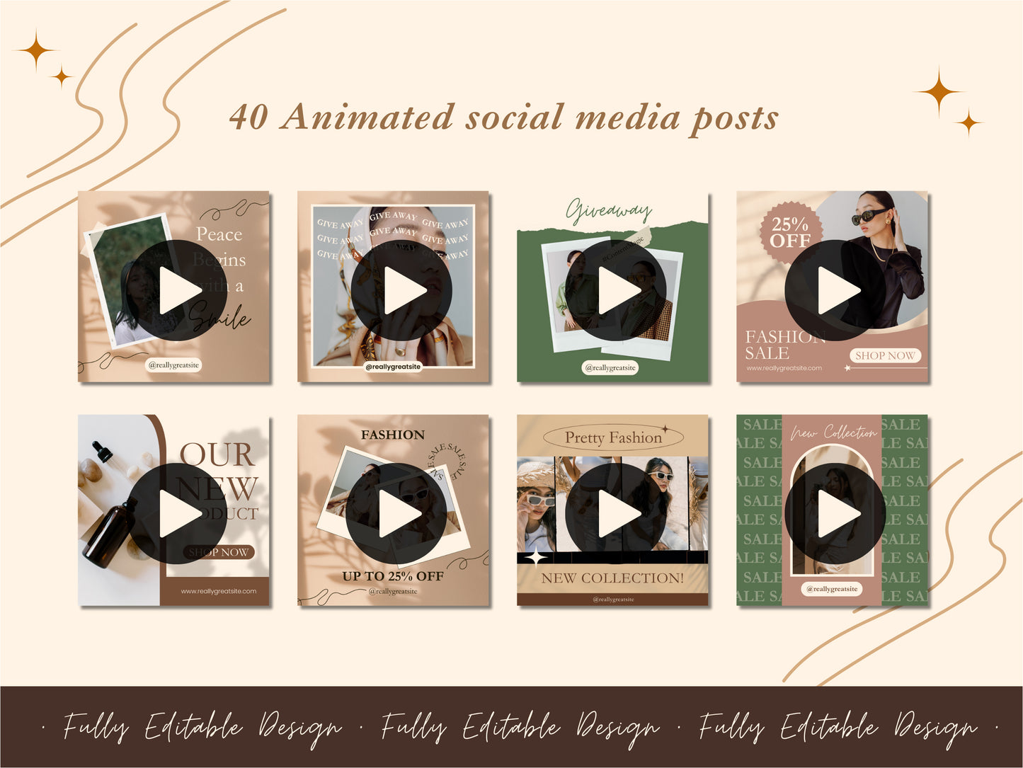 40 Neutral Animated Social Media Posts Canva Templates Instagram Stories Facebook Reels IG Stories Youtube Shorts
