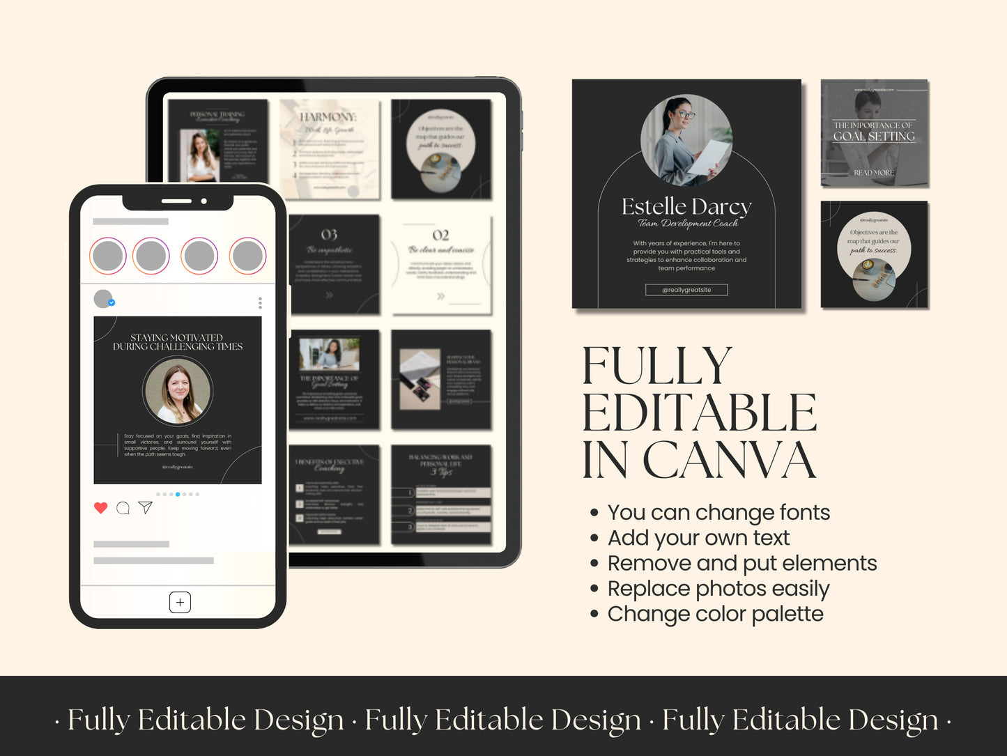 50 Coaching Post Canva Templates Elegant Instagram For Business Coach Social Media Editable IG Posts Coaches Content Creation Customizable