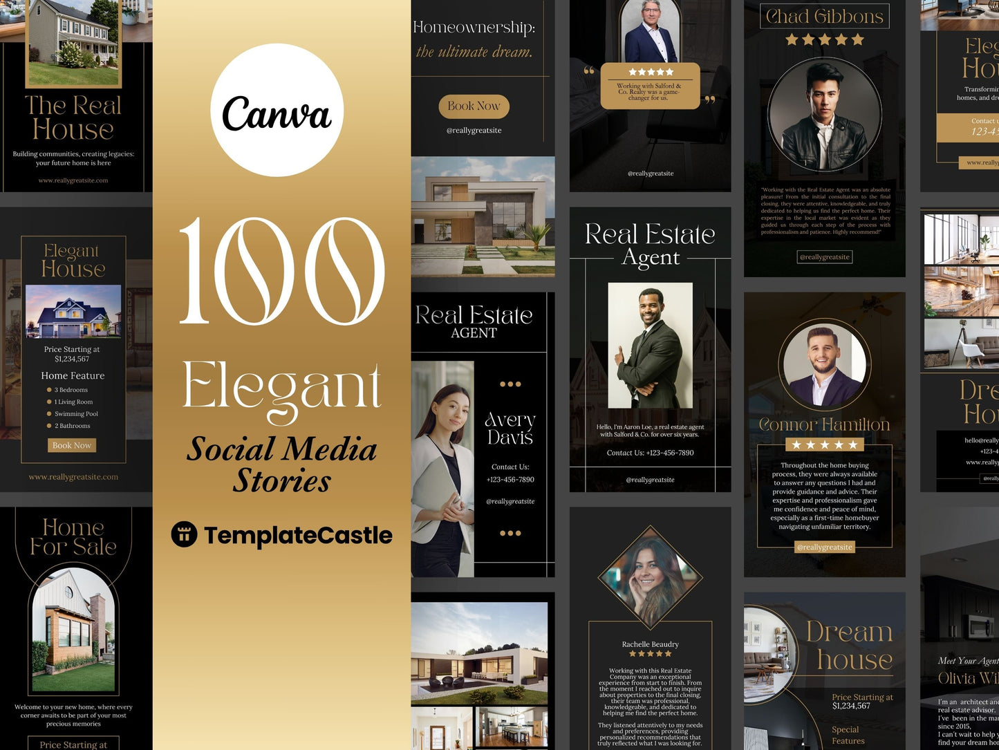 100 Real Estate Social Media Stories Elegant Realtor Instagram Stories Templates for Canva Fully Editable Designs