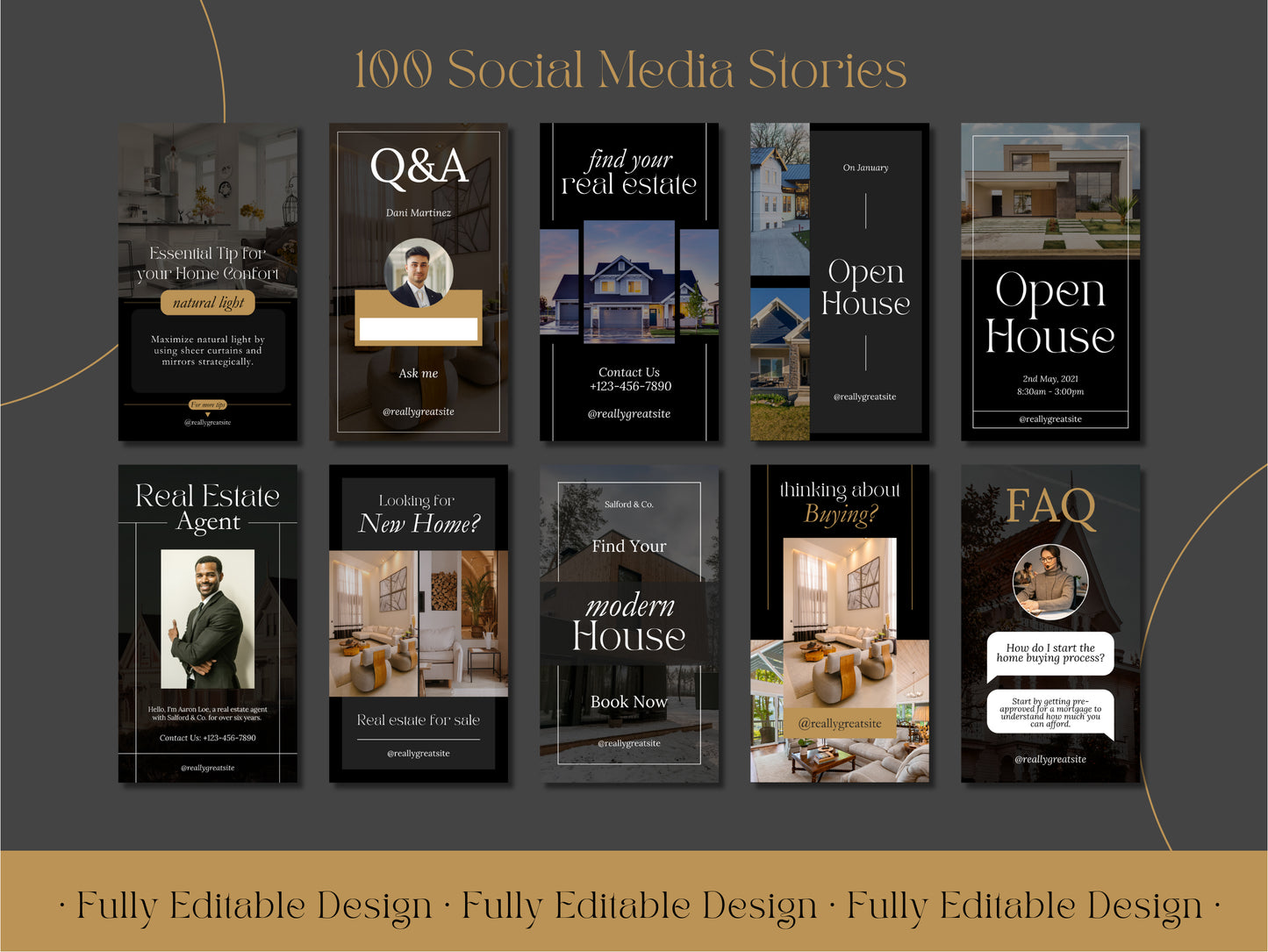 100 Real Estate Social Media Stories Elegant Realtor Instagram Stories Templates for Canva Fully Editable Designs