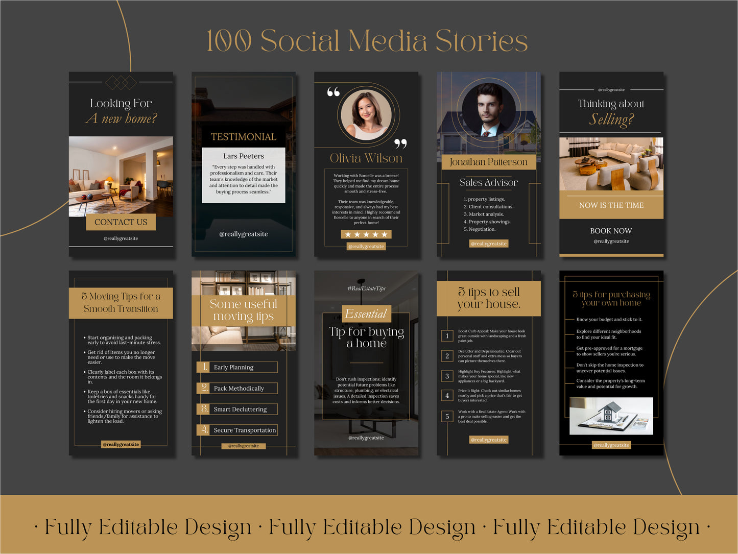100 Real Estate Social Media Stories Elegant Realtor Instagram Stories Templates for Canva Fully Editable Designs
