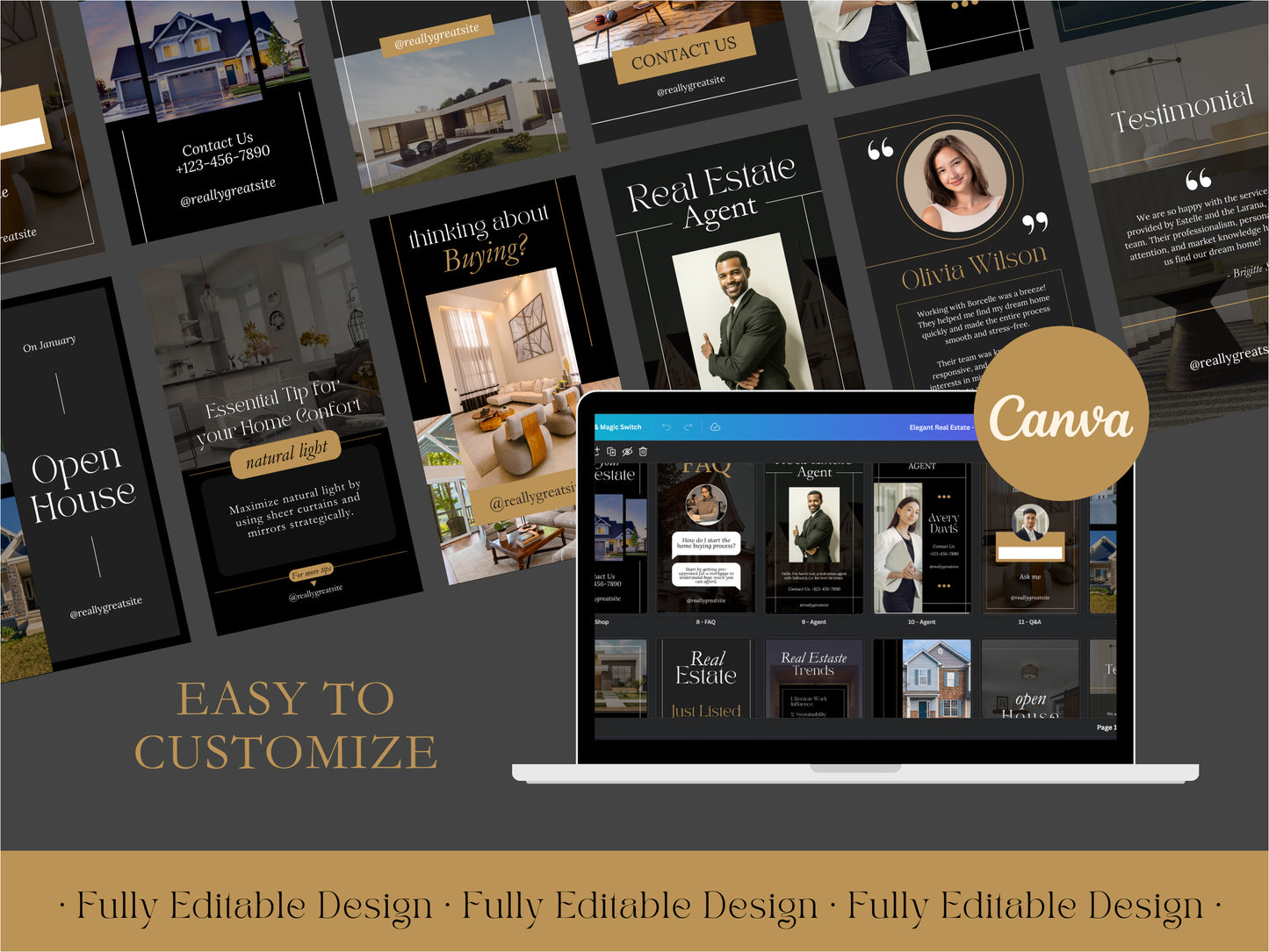 100 Real Estate Social Media Stories Elegant Realtor Instagram Stories Templates for Canva Fully Editable Designs