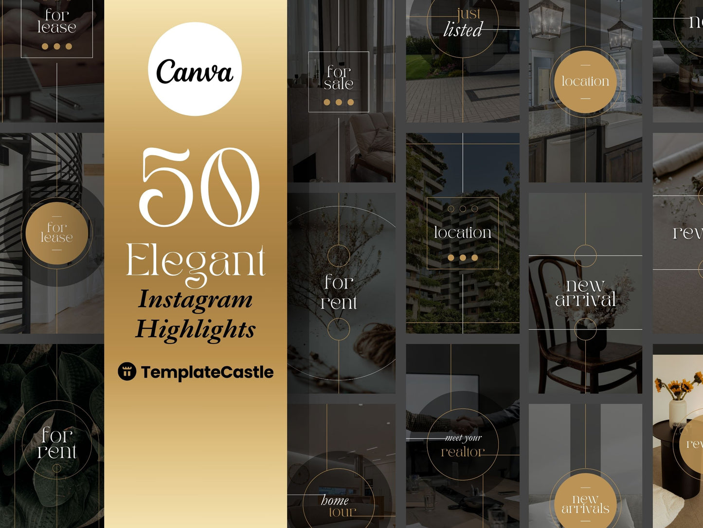 50 Real Estate Highlights Social Media Elegant Instagram Highlights Editable Canva Templates IG Highlights Realtor Instagram Highlights