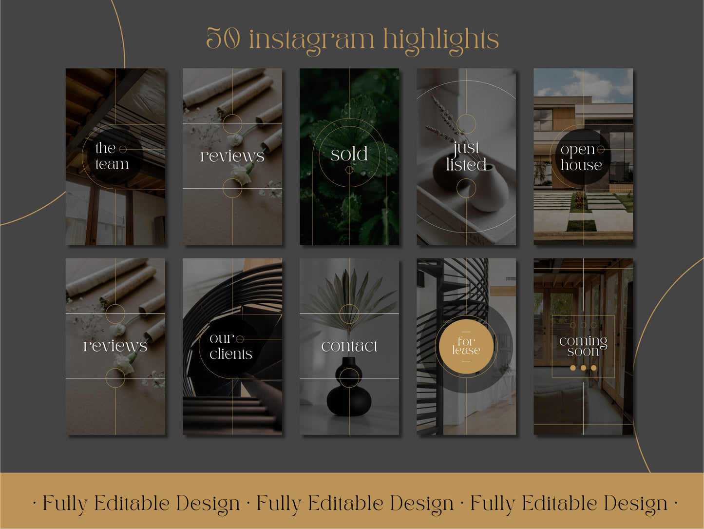 50 Real Estate Highlights Social Media Elegant Instagram Highlights Editable Canva Templates IG Highlights Realtor Instagram Highlights