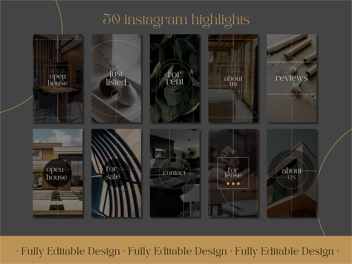 50 Real Estate Highlights Social Media Elegant Instagram Highlights Editable Canva Templates IG Highlights Realtor Instagram Highlights