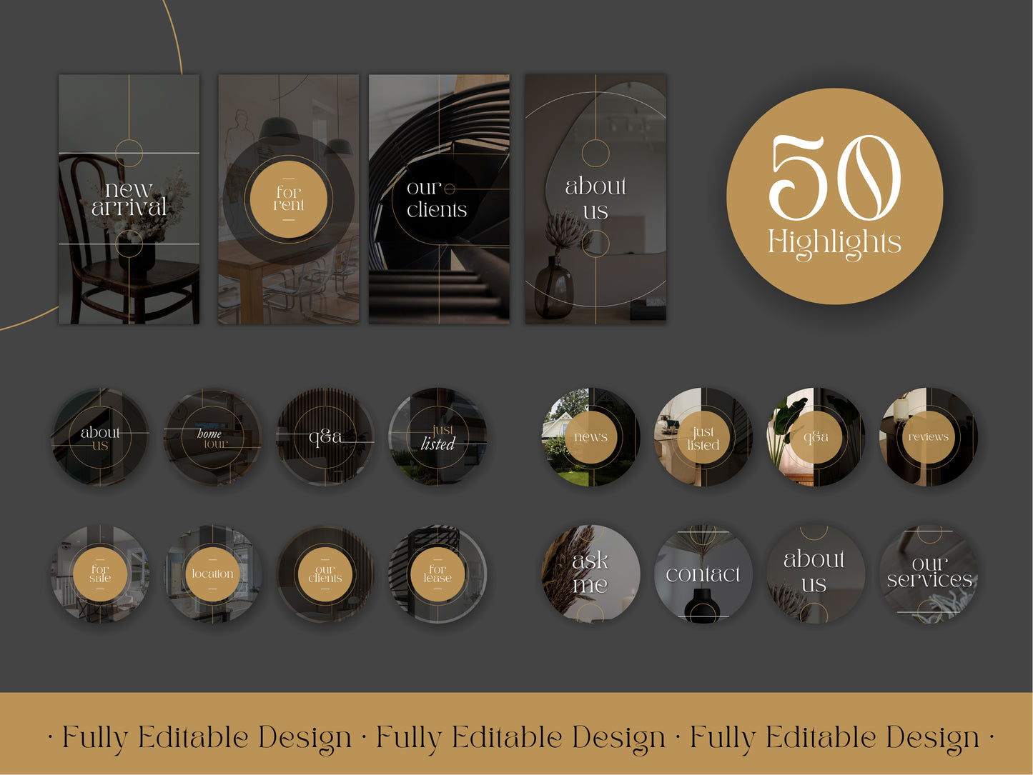 50 Real Estate Highlights Social Media Elegant Instagram Highlights Editable Canva Templates IG Highlights Realtor Instagram Highlights