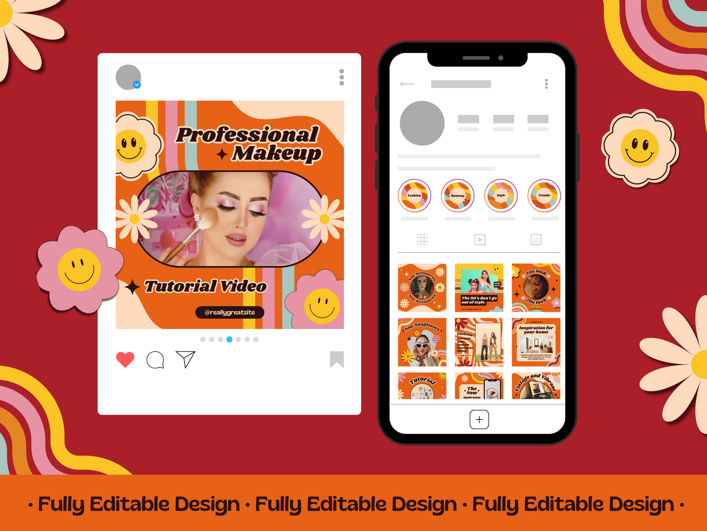 300 Retro Post Templates 70's Canva Editable Templates Social Media Pack Instagram groovy Posts IG Retro Posts Canva