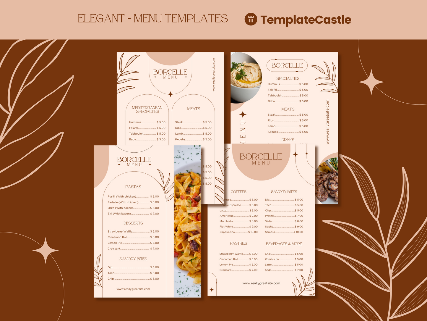 4 Elegant Menu Restaurant Templates Canva Editable Menu Templates Restaurants Menu Templates Cafe Menu Templates