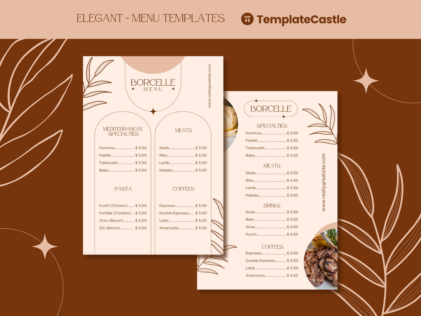 4 Elegant Menu Restaurant Templates Canva Editable Menu Templates Restaurants Menu Templates Cafe Menu Templates