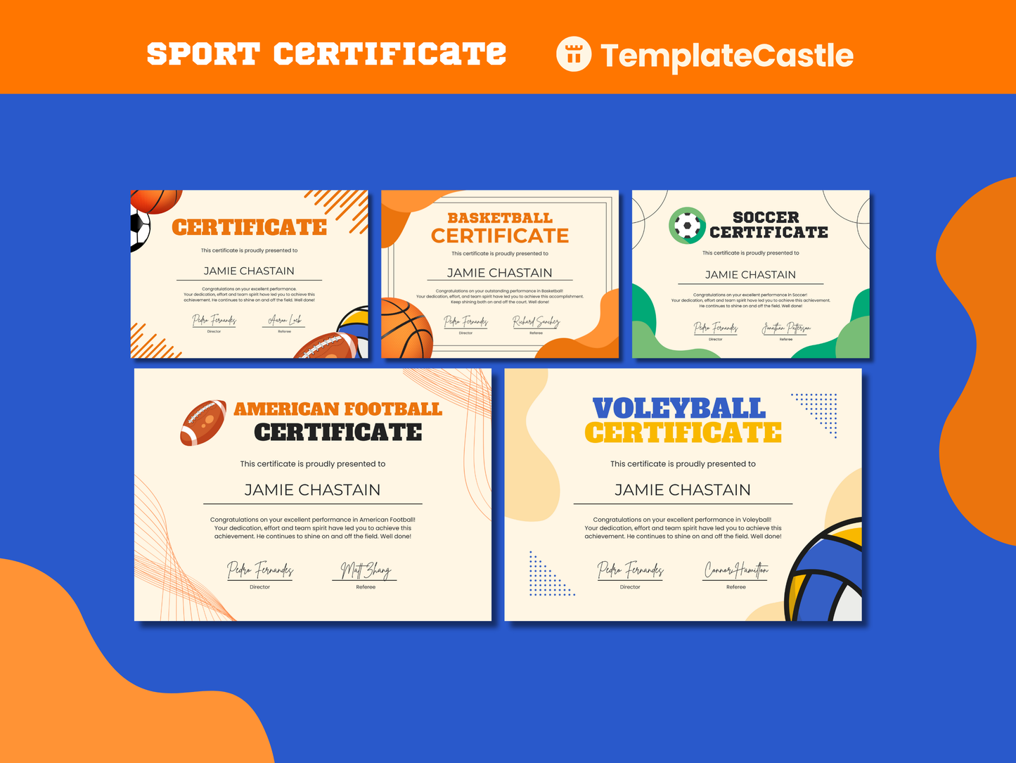 5 Sports Certificates Templates Editable Canva Templates Awards Sports Certificates sports achievements Certificates Templates