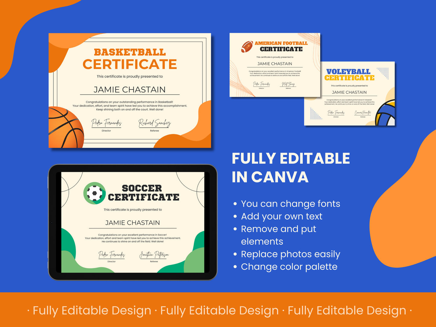 5 Sports Certificates Templates Editable Canva Templates Awards Sports Certificates sports achievements Certificates Templates