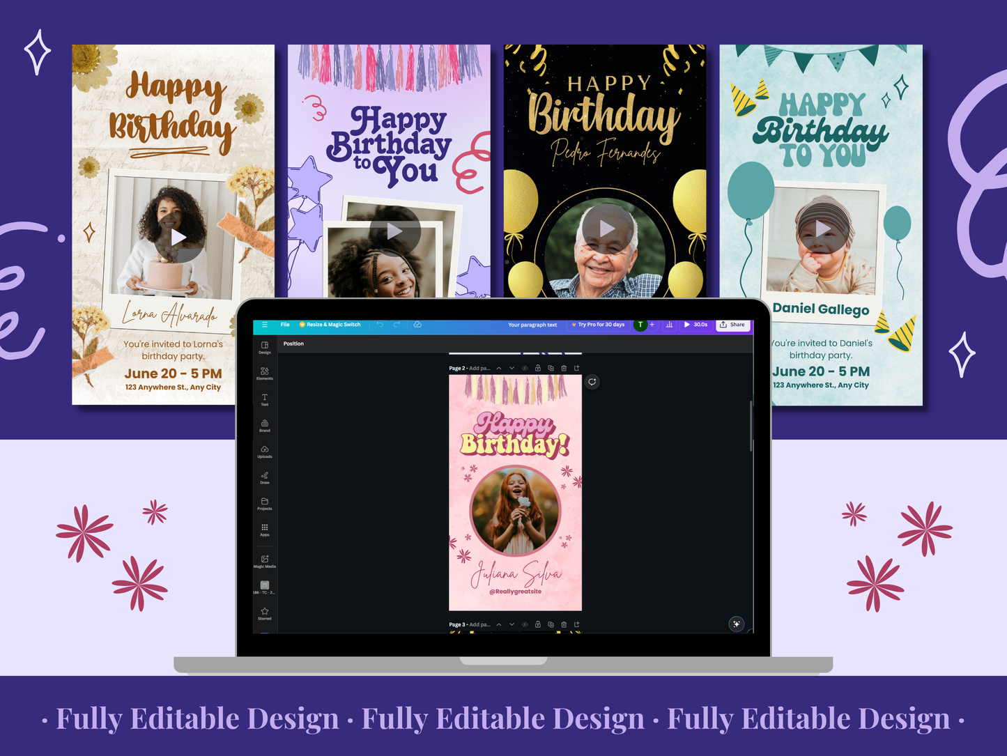 5 Animated Birthday Templates Canva Editable Animated Birthday Invitations Templates Happy Birthday Invitations Digital Birthday Cards