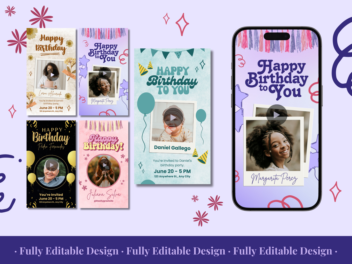 5 Animated Birthday Templates Canva Editable Animated Birthday Invitations Templates Happy Birthday Invitations Digital Birthday Cards