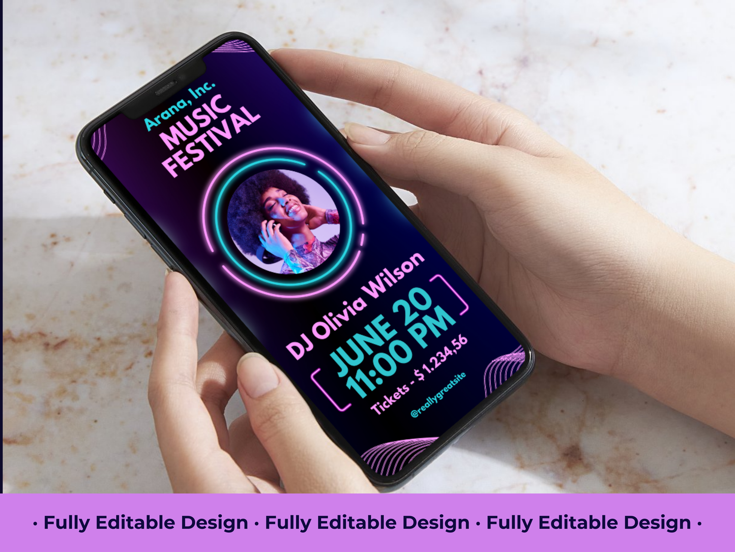 Neon Music Festival Instagram Story Templates Canva Editable Social Media Templates Concert Live Music Event Canva Invitation Templates