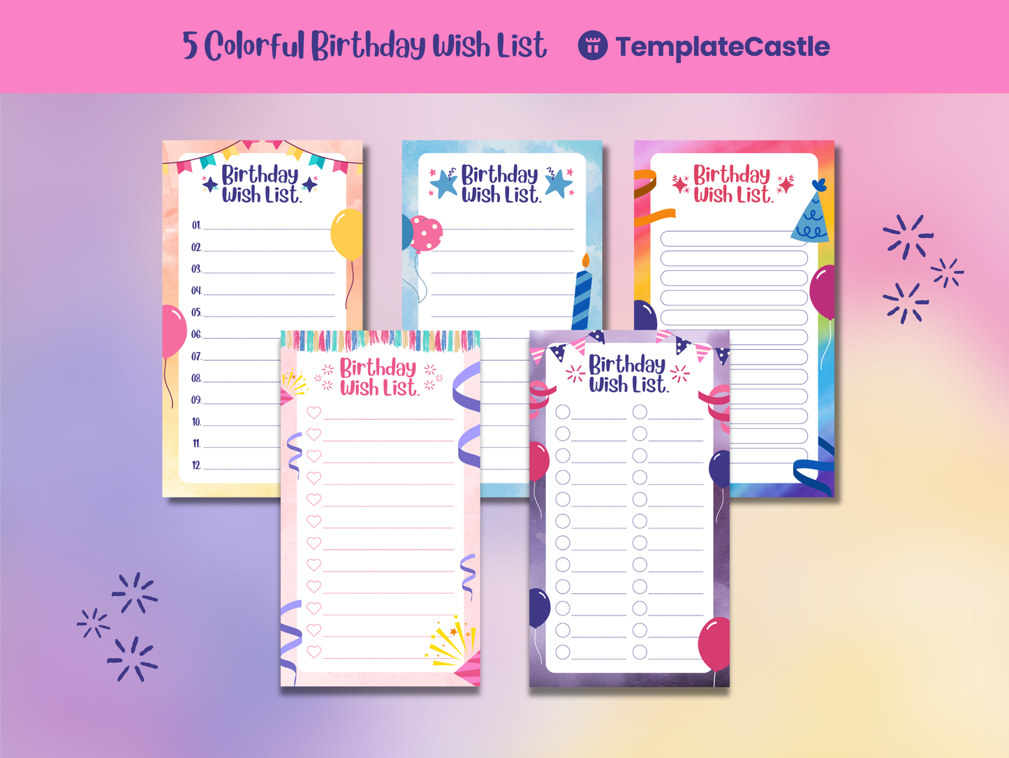 Colorful Happy Birthday Wish List Templates Canva Editable Kids Birthday Planner Templates Birthday Celebration Gifts List Templates