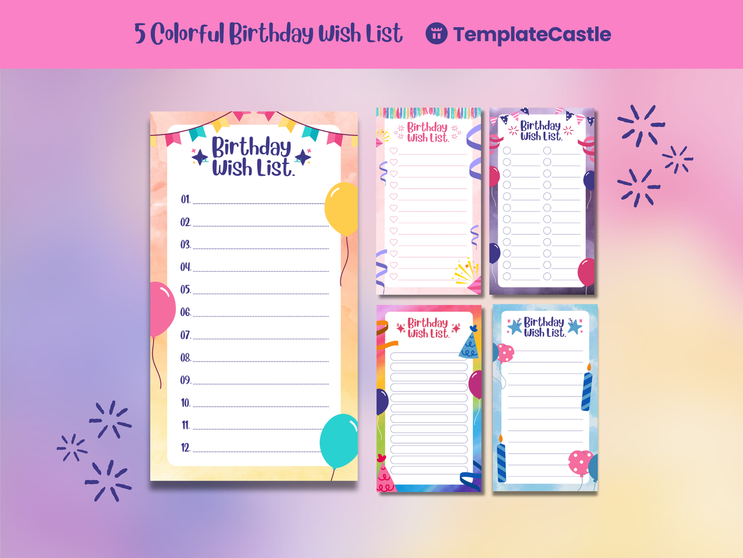 Colorful Happy Birthday Wish List Templates Canva Editable Kids Birthday Planner Templates Birthday Celebration Gifts List Templates