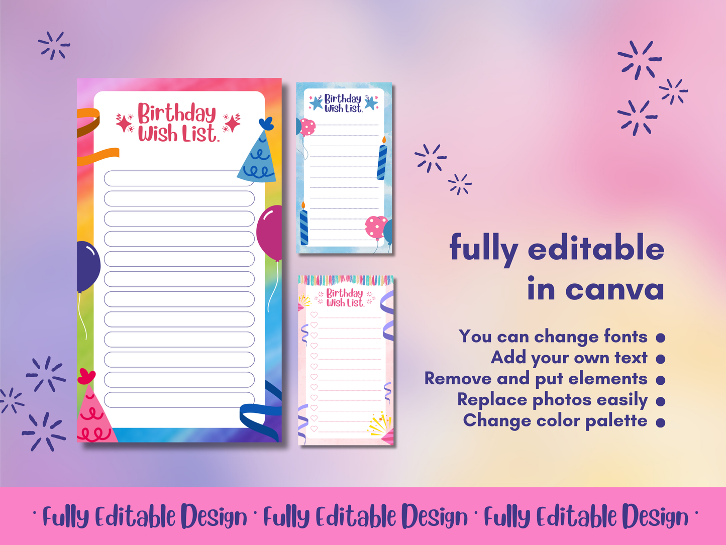 Colorful Happy Birthday Wish List Templates Canva Editable Kids Birthday Planner Templates Birthday Celebration Gifts List Templates