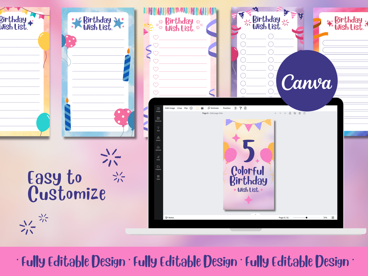 Colorful Happy Birthday Wish List Templates Canva Editable Kids Birthday Planner Templates Birthday Celebration Gifts List Templates