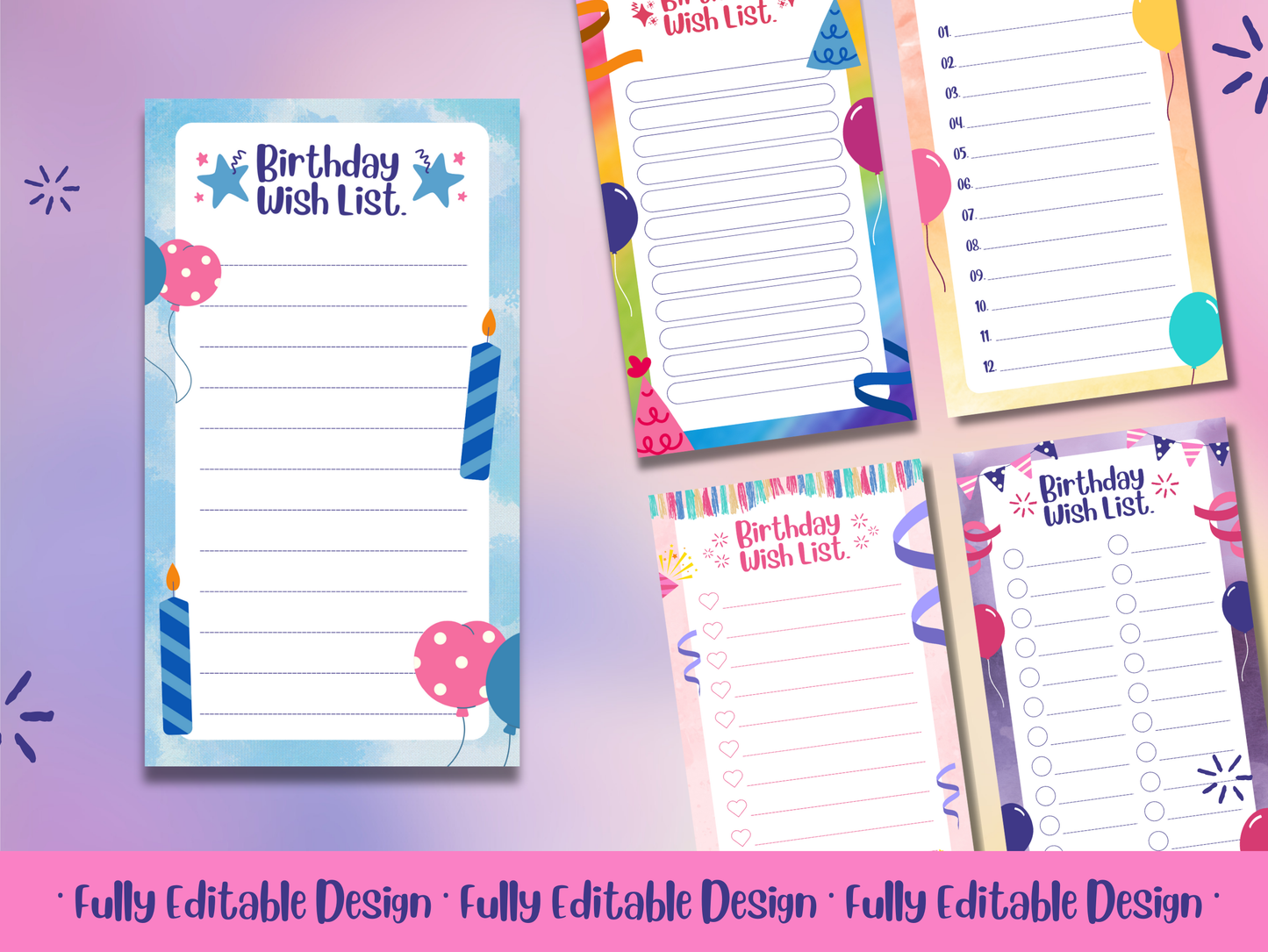 Colorful Happy Birthday Wish List Templates Canva Editable Kids Birthday Planner Templates Birthday Celebration Gifts List Templates