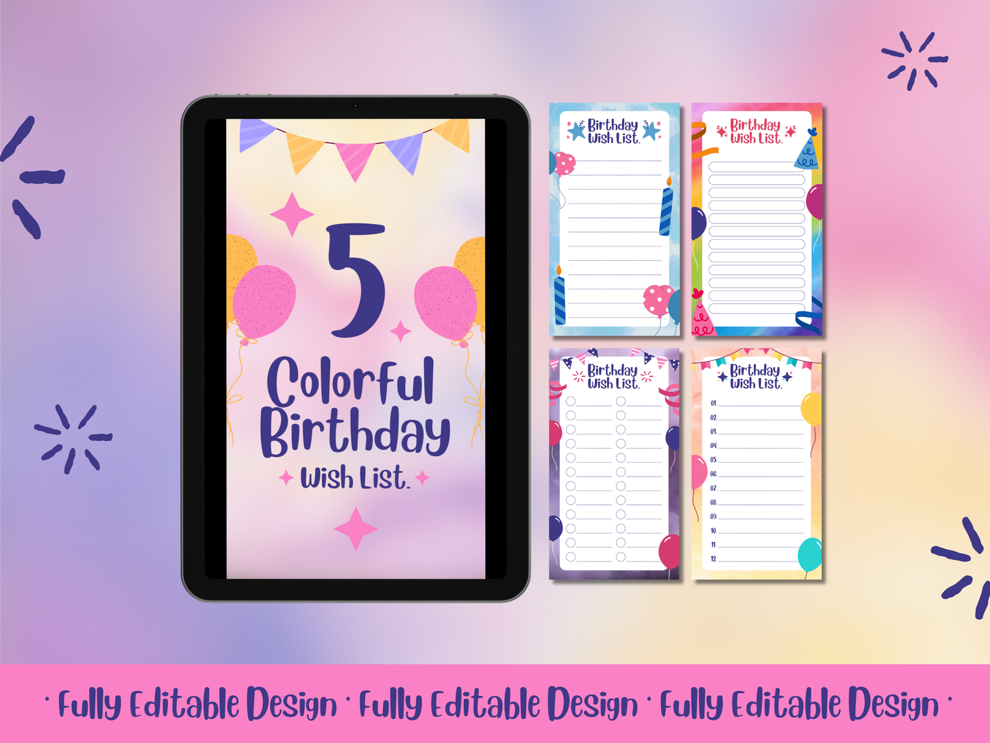 Colorful Happy Birthday Wish List Templates Canva Editable Kids Birthday Planner Templates Birthday Celebration Gifts List Templates
