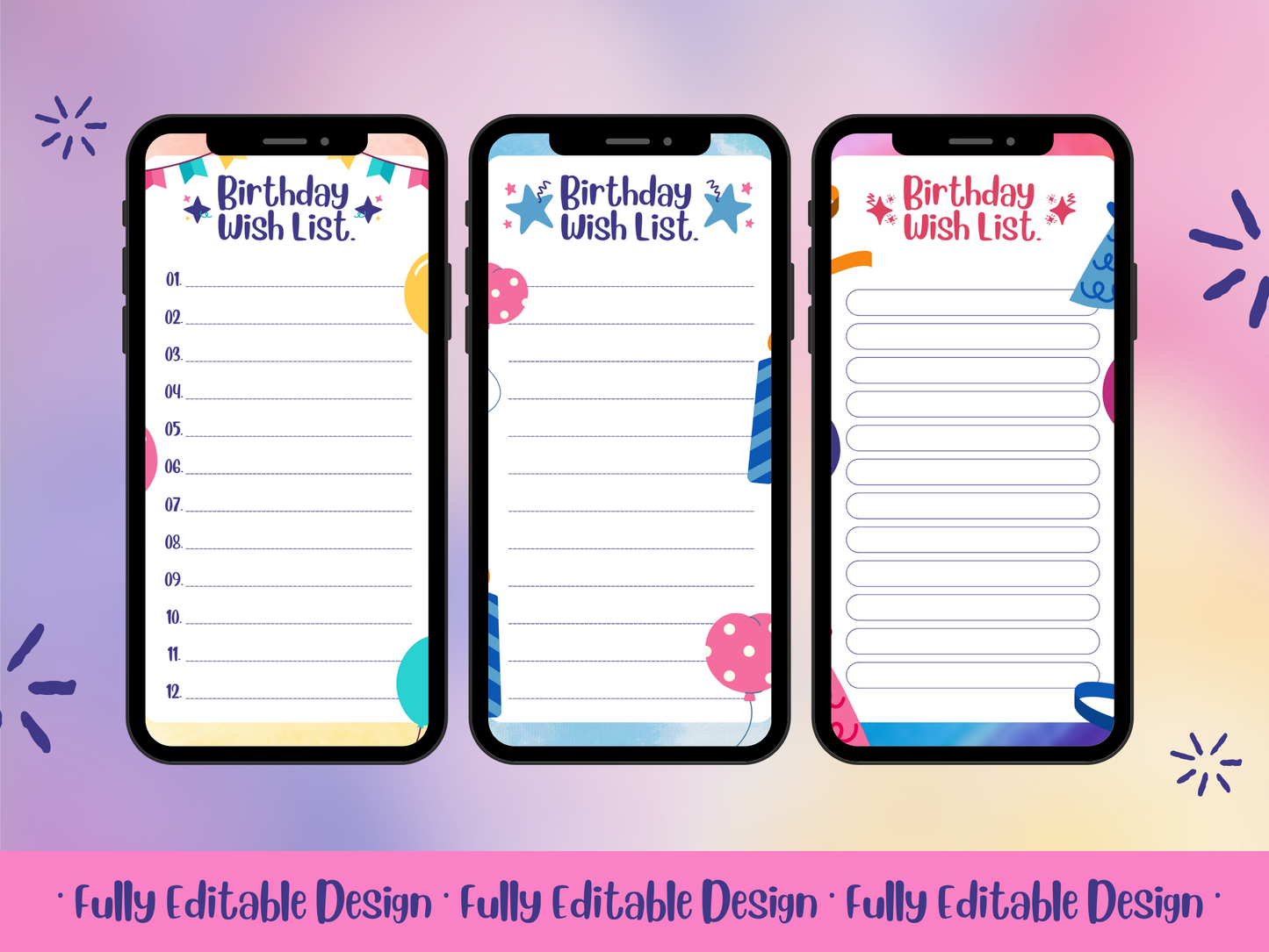 Colorful Happy Birthday Wish List Templates Canva Editable Kids Birthday Planner Templates Birthday Celebration Gifts List Templates