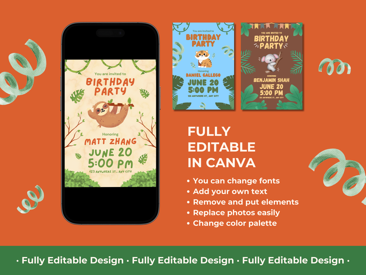 Jungle Birthday Party Invitation Template Canva Editable Happy Birthday Invitation Template Birthday Party Invites Instant Download