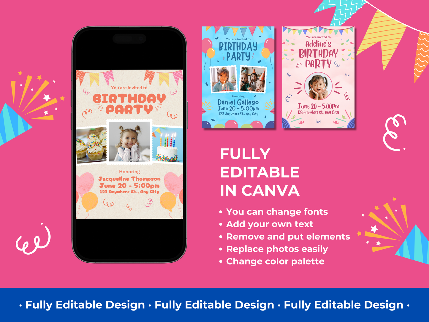 Kids Birthday Party Invitations Templates Canva Editable Happy Birthday ChildrenTemplates Printable Birthday Party Invites Templates
