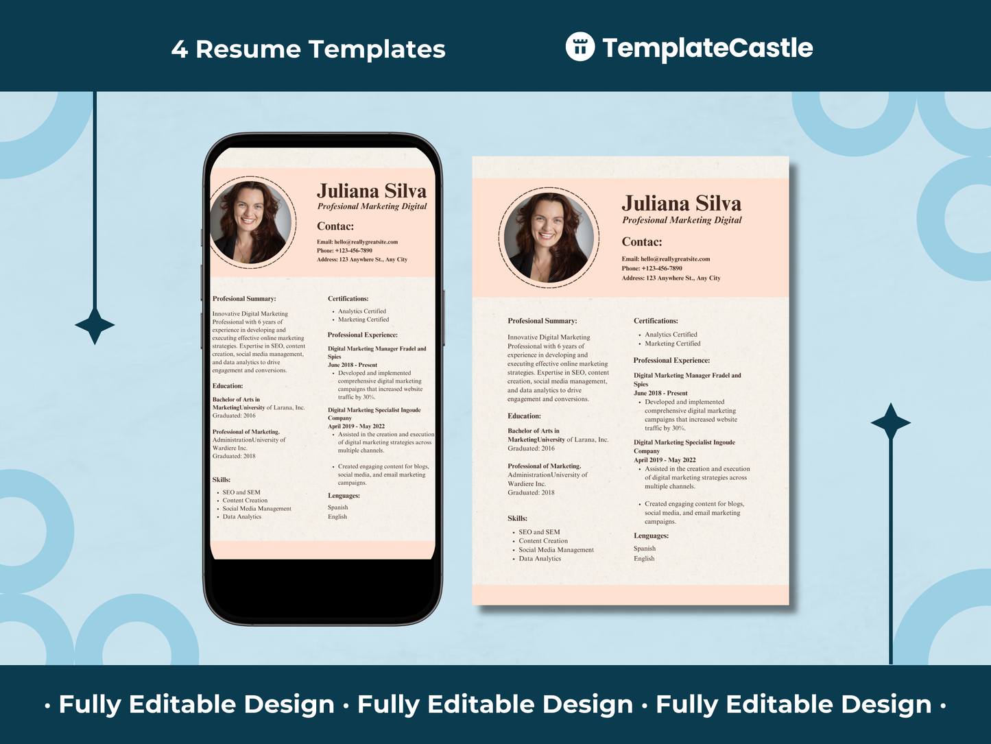 Professional Resume Canva Editable Template Digital Marketing Curriculum Vitae Templates Professional Marketing CV Template