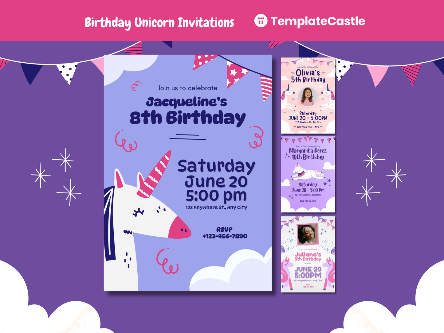 Unicorn Birthday Invitations Templates Canva Editable Happy Birthday Templates Printable Birthday Party Invites Templates Instant Download