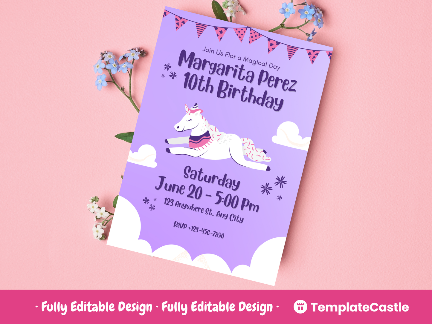 Unicorn Birthday Invitations Templates Canva Editable Happy Birthday Templates Printable Birthday Party Invites Templates Instant Download