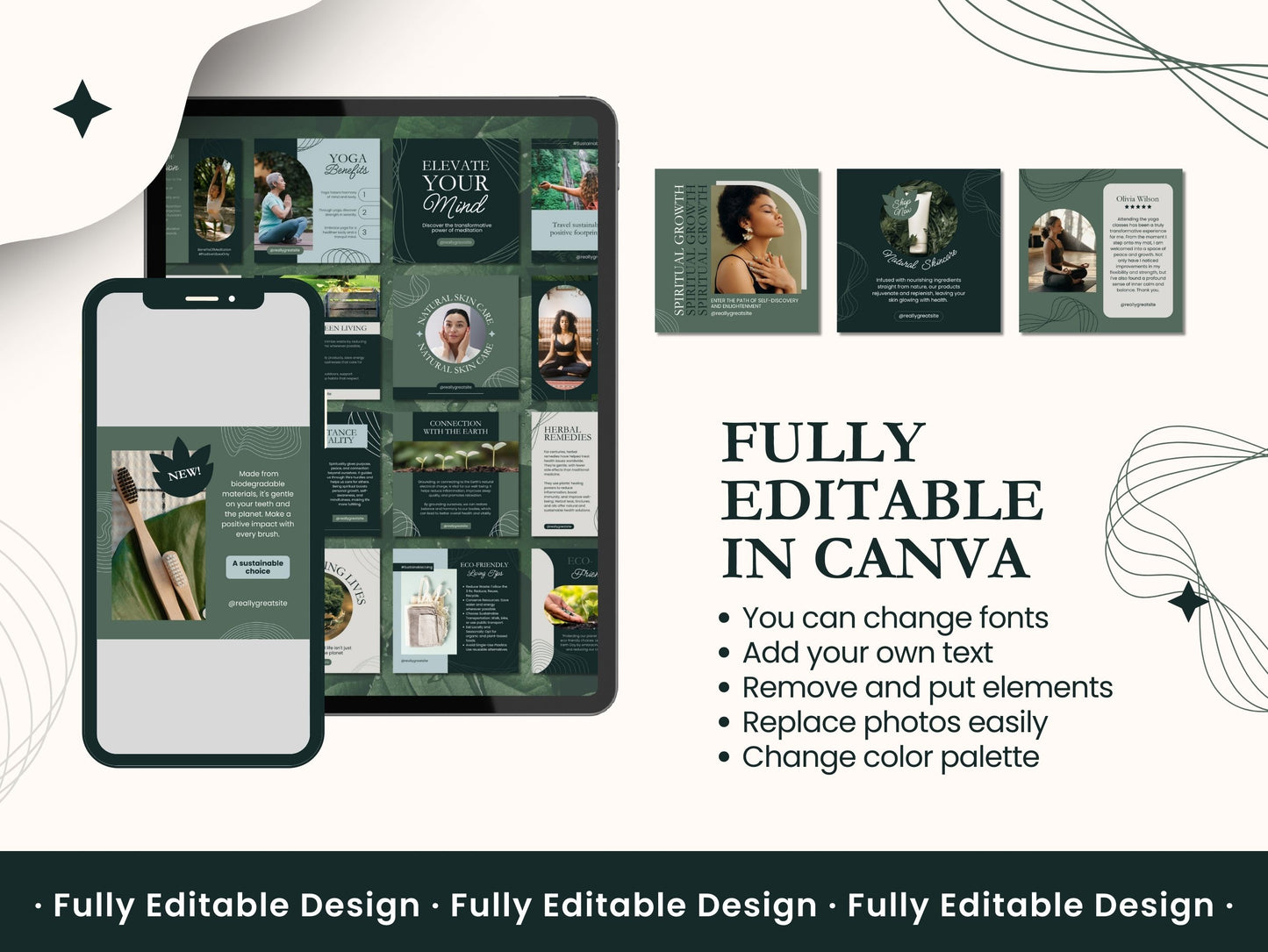 100 Natural Canva Templates Social Media Posts Eco Friendly Living Tips Editable Instagram Posts IG posts Ecology Templates