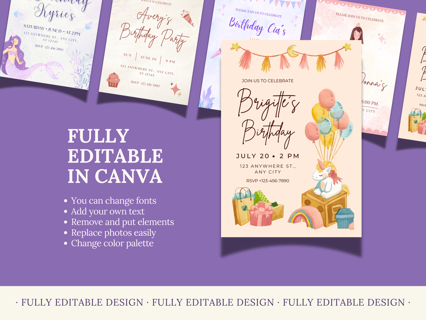 Girl Birthday Invitations Templates Editable Canva Happy Birthday Templates Birthday Party Invites Girls Happy Birthday Invitations