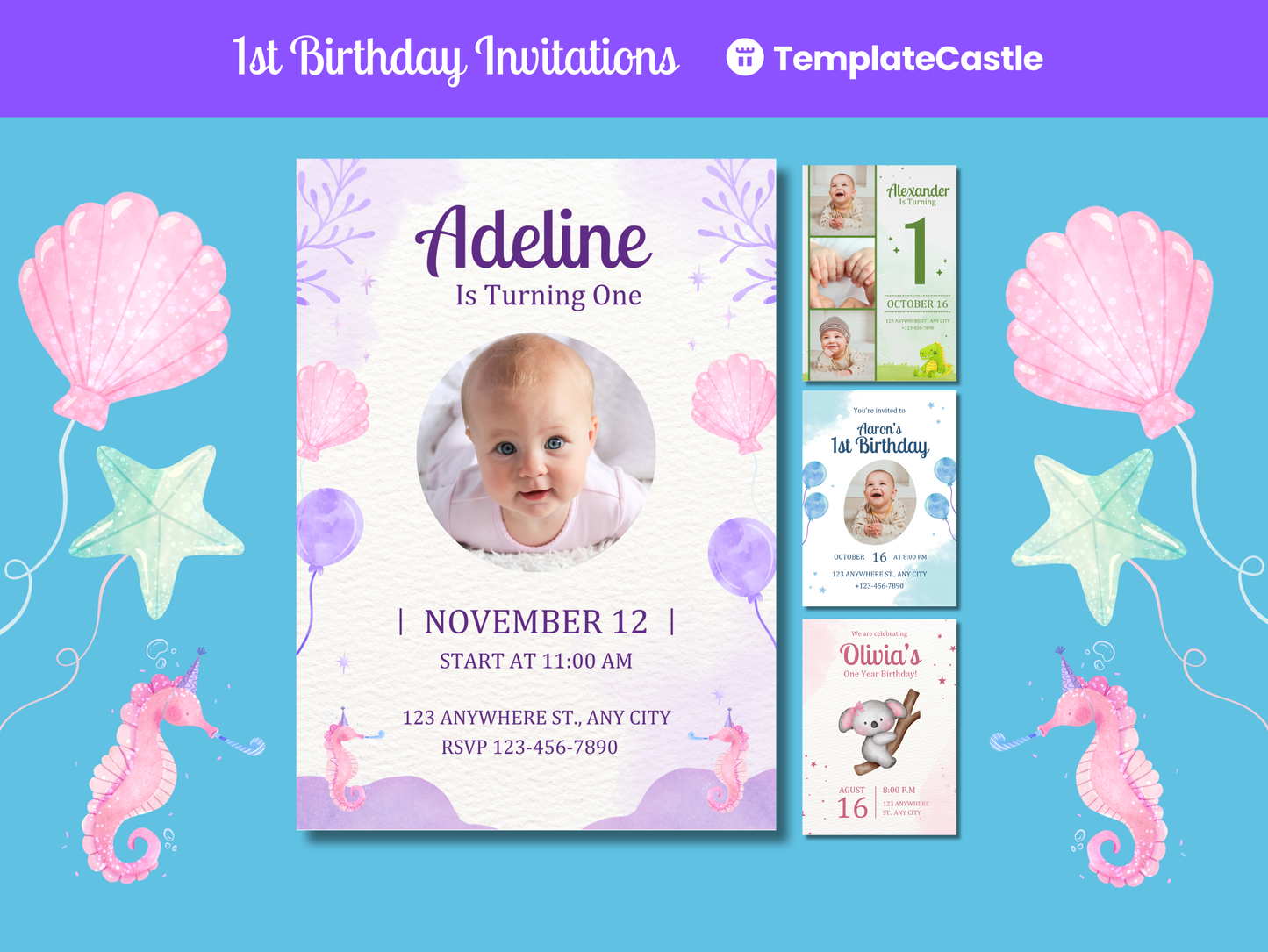 1st Birthday Invitations Templates Canva Editable First Birthday Invites Templates Happy Birthday Celebration Event Invitations