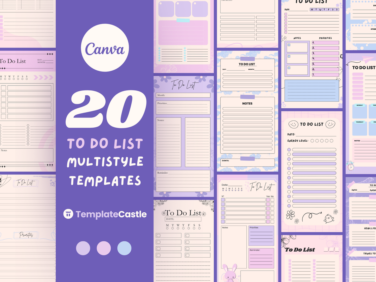 20 Multistyle To Do List Templates Canva Editable Daily Planner Template Productivity Printable To Do List organizer