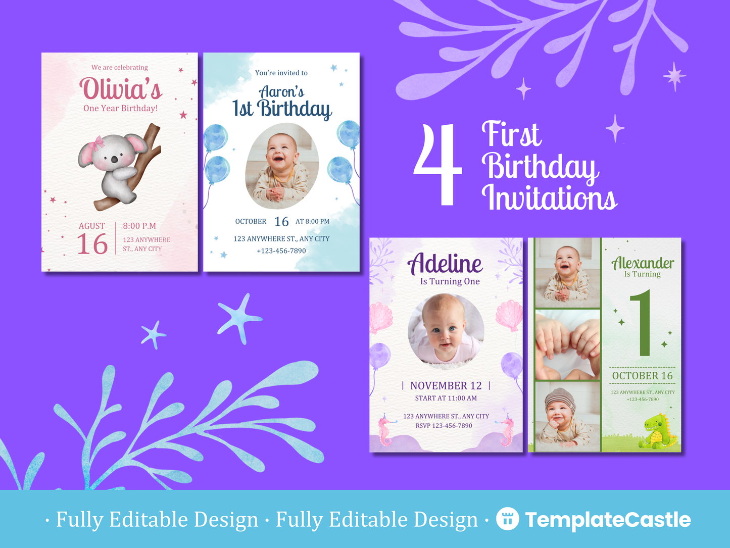 1st Birthday Invitations Templates Canva Editable First Birthday Invites Templates Happy Birthday Celebration Event Invitations