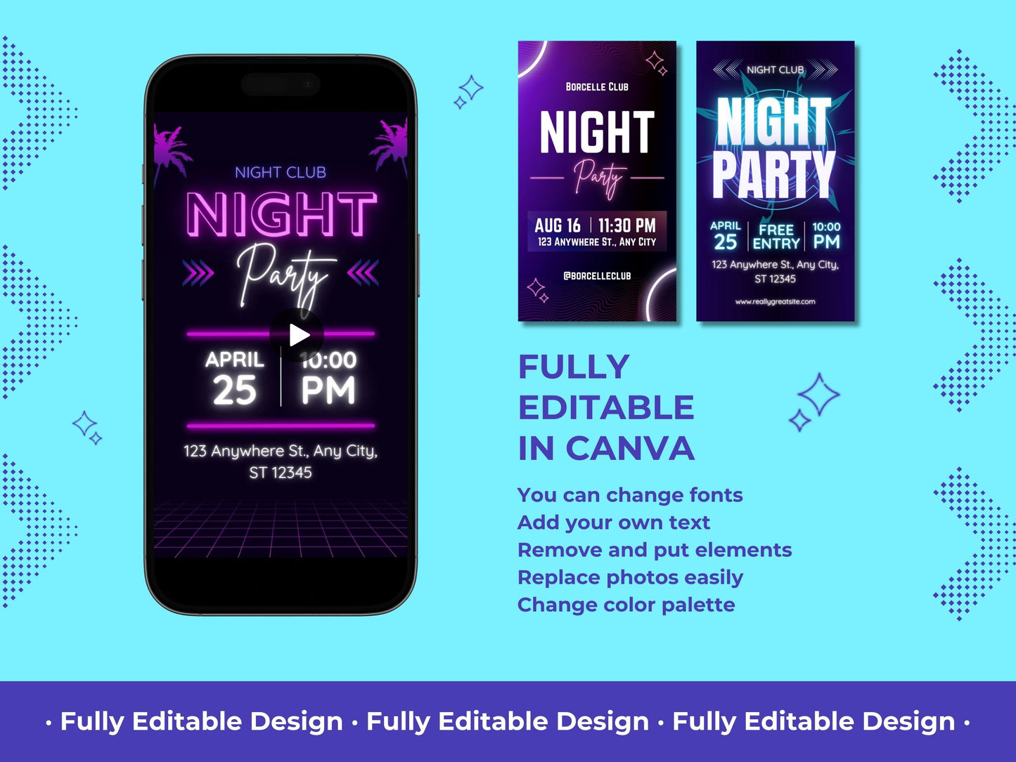 Neon Night Party Instagram Story Templates Canva Editable Social Media Animated Invitations Templates Club Night Instagram Stories Posts
