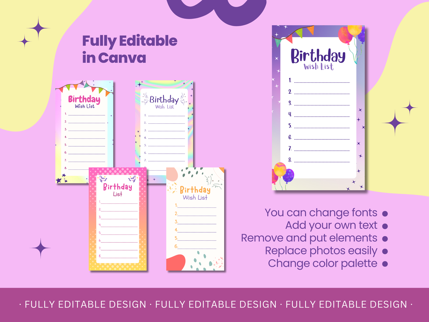 Happy Birthday List Templates Printable Wish List Canva Editable Birthday Lists Templates Happy Birthday Planner Party Checklist