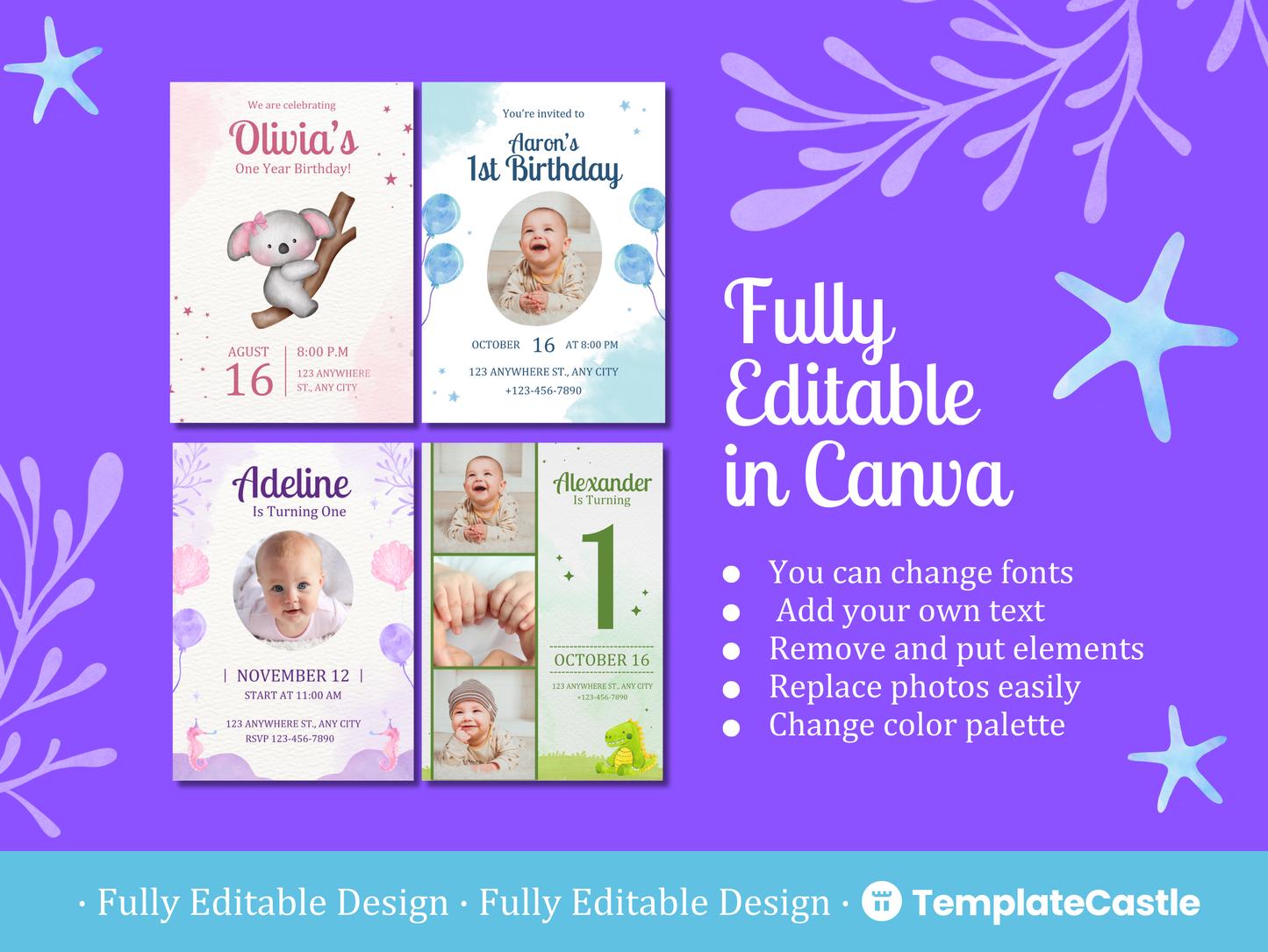 1st Birthday Invitations Templates Canva Editable First Birthday Invites Templates Happy Birthday Celebration Event Invitations