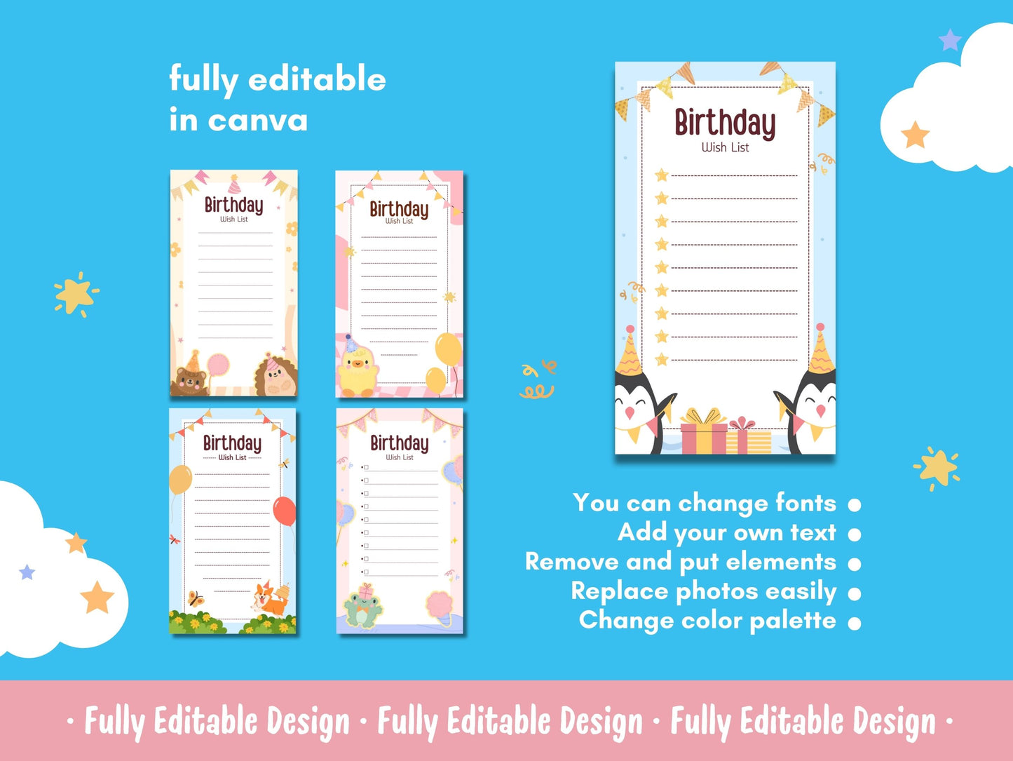 Cute Happy Birthday Wish List Templates Canva Editable Kids Happy Birthday Planner Templates Happy Birthday Gifts List Templates