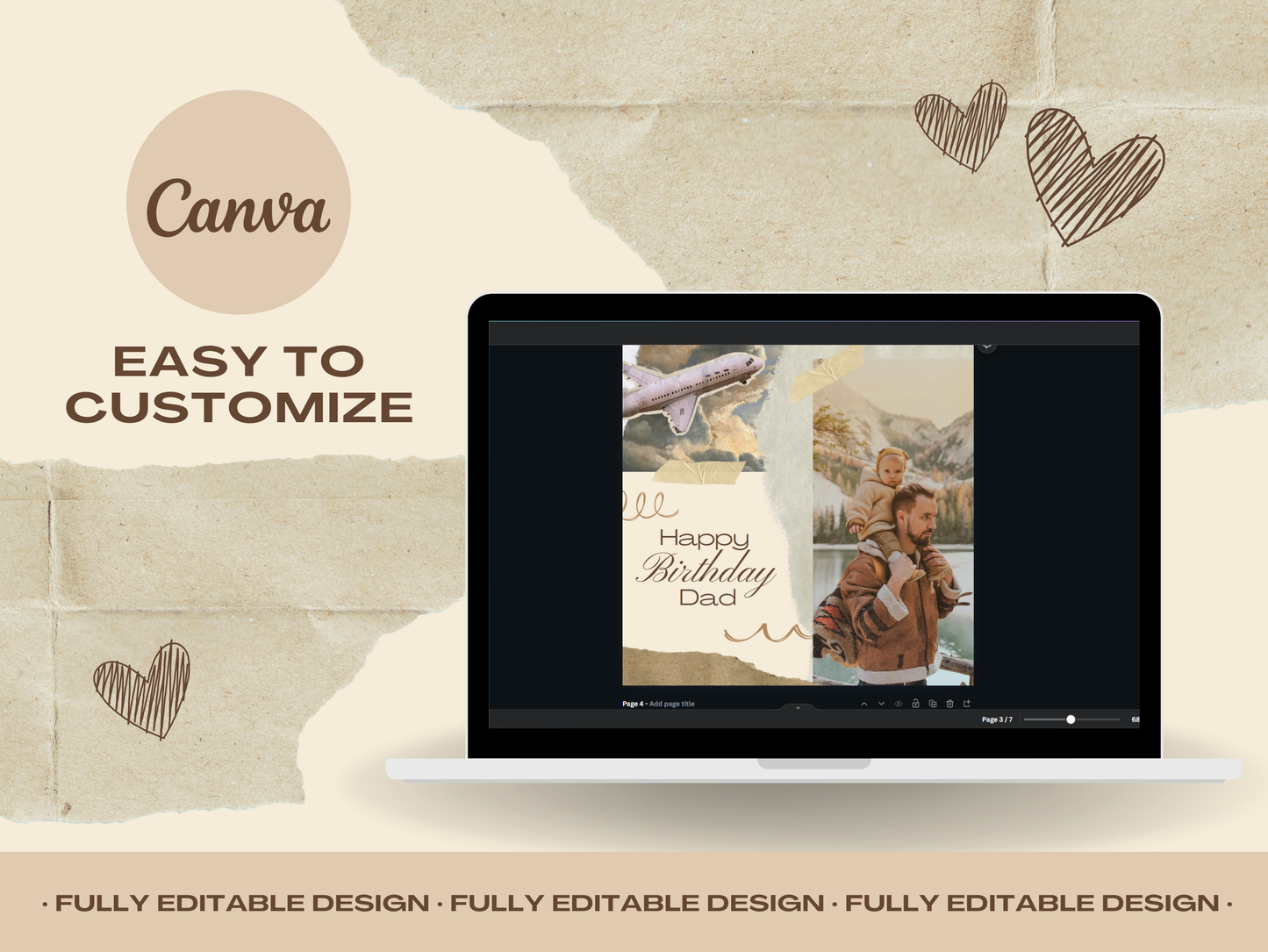 Happy Birthday Dad Template Happy Father Day Instagram Post Canva Editable Template Happy Birthday Card Digital Scrapbooking Kit