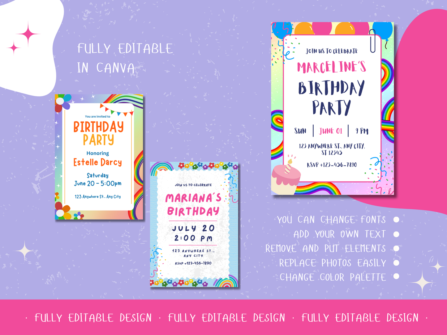 Rainbow Happy Birthday Invitations Templates Canva Editable Birthday Party Invitation Templates Printable Birthday Party Invites Templates